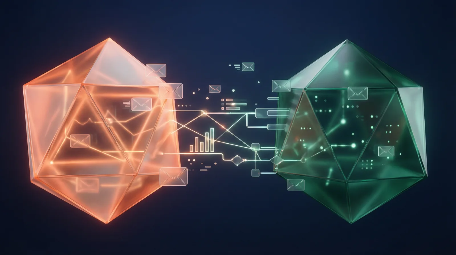Drip vs Klaviyo 2026 comparison - editorial illustration showing two email marketing platforms facing off with automation workflows and analytics
