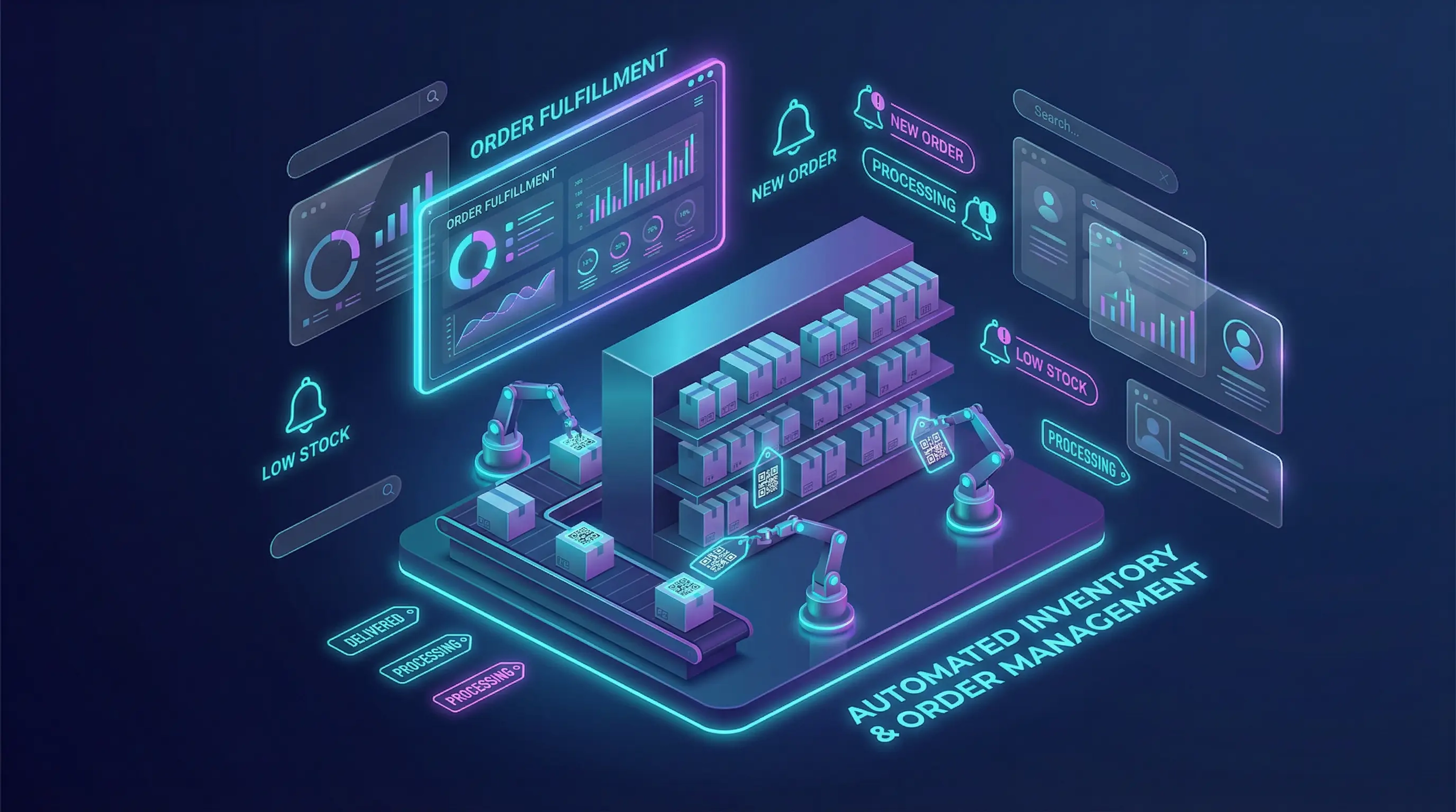 Automated ecommerce inventory and order management illustration
