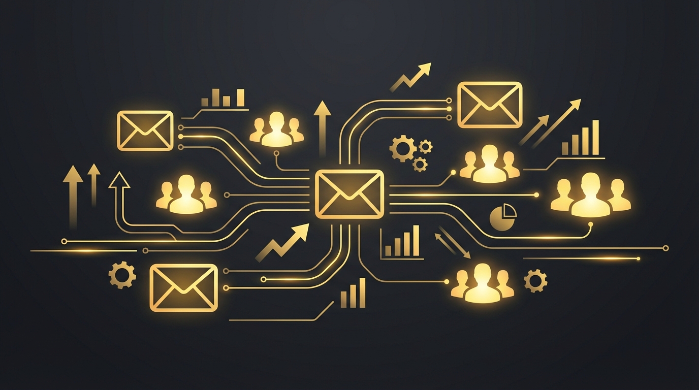 Mailchimp email marketing and audience engagement visualization showing campaigns reaching audiences